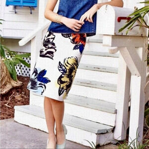 Anthropologie Maeve - White Denim Floral Belt Skirt Size 4